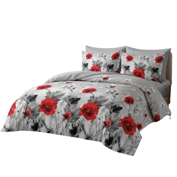 Pościel 160x200 bawełna czerwone maki - komplet PK812  z PRZEŚCIERADŁEM